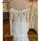 NumberSea Boat Neck Long Sleeves Wedding Dress Full Lace Chapel Train Bridal Gown Elegant Bridal Wedding Gowns Open Back