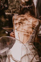 NumberSea Bohemain Tüll-Brautkleid, A-Linie, V-Ausschnitt, Applikationen, MW635