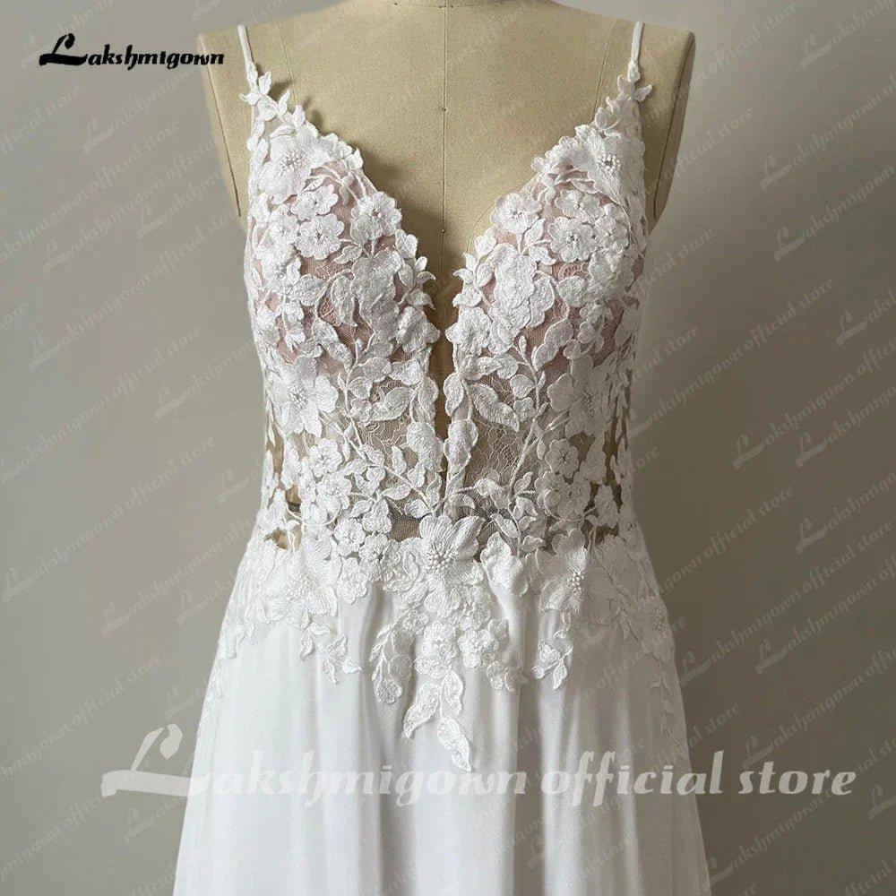 NumberSea Boheme A Line Boho Lace Floral Wedding Dress Open Back 2025 Wedding Gowns for Bride Spaghetti Straps Vestido Novia
