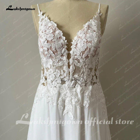 NumberSea Boheme A-Linie Boho Lace Floral Brautkleid Open Back 2025 Brautkleider für die Braut Spaghettiträger Vestido Novia 