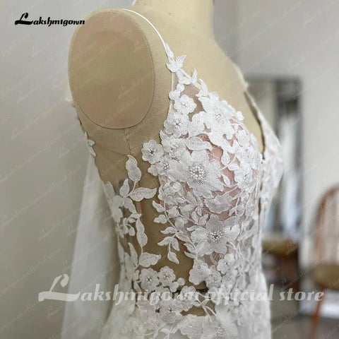 NumberSea Boheme A-Linie Boho Lace Floral Brautkleid Open Back 2025 Brautkleider für die Braut Spaghettiträger Vestido Novia 