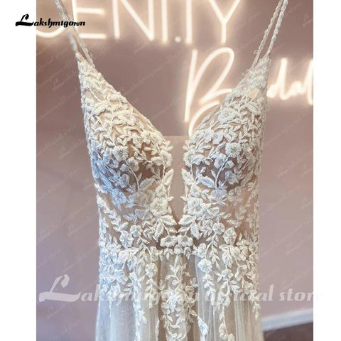 NumberSea Boheme Vestidos de Noiva A-Line para Mulheres Sem Costas Civil Apliques de Renda Vestidos de Noiva para Igreja Vestidos de Noivas 