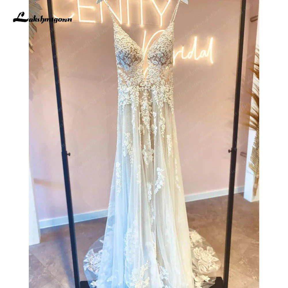 NumberSea Boheme A Line Wedding Dresses For Women Backless Civil Lace Appliques Bridal Church Wedding Gowns Vestidos de novias