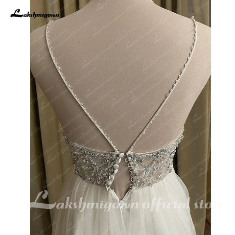 Vestido de noiva NumberSea Boheme Chic com missangas 2025, elegante, estilo country, princesa, costas abertas, vestido de noiva 