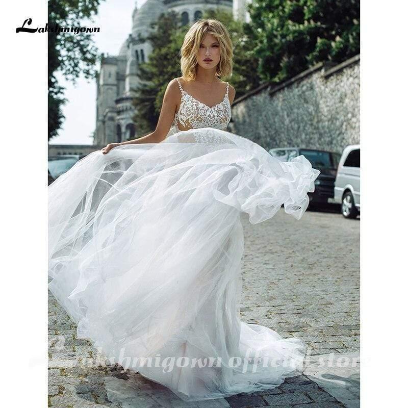 NumberSea Bohemia Beading Wedding Dresses Lace Beach
