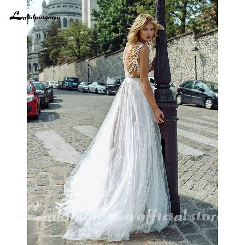 NumberSea Bohemia Beading Wedding Dresses Lace Beach