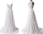 NumberSea Bohemian A-line V-neck Lace Wedding Dresses, Beach Wedding Gowns, MW801