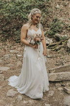 NumberSea Bohemian A-line V-neck Lace Wedding Dresses, Beach Wedding Gowns, MW801