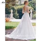 NumberSea Bohemian Wedding Dresses 2021 V Neck Sexy Sleeveless Lace Applique Backless A Line Wedding Gown Soft Tulle Bridal Dress