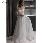 NumberSea Boho A-line Beach Wedding Dress See Through Sleeves Sweep Train Bridal Dress Custom Made Bridal Gowns