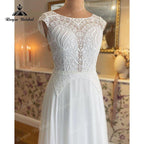 NumberSea Boho A Line Scoop Neck Wedding Dress Cap Sleeve Lace Bodice Chiffon Beach Bridal Gown Custom Made vestido de noiva manga curta