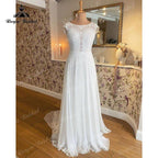 NumberSea Boho A Line Scoop Neck Wedding Dress Cap Sleeve Lace Bodice Chiffon Beach Bridal Gown Custom Made vestido de noiva manga curta