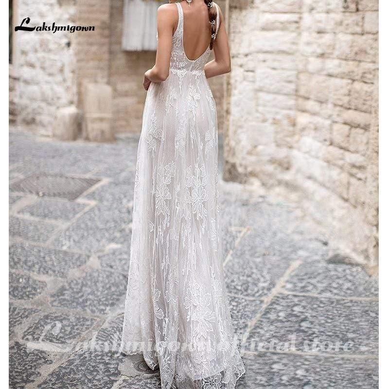 NumberSea Boho Appliques Backless A-line Wedding Dresses