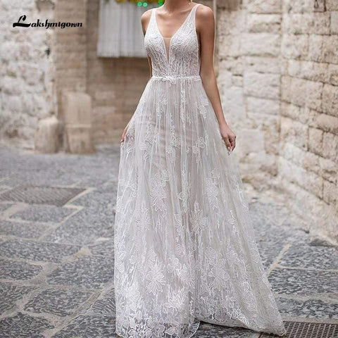 NumberSea Boho Applikationen Rückenfreies A-Linie Brautkleider