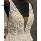 NumberSea Boho Beach Sleeveless Deep V Neck Wedding Dress Lace Appliques Backless Floor Length Tulle 2025 Vestidos Robe Civil Bridal Gown