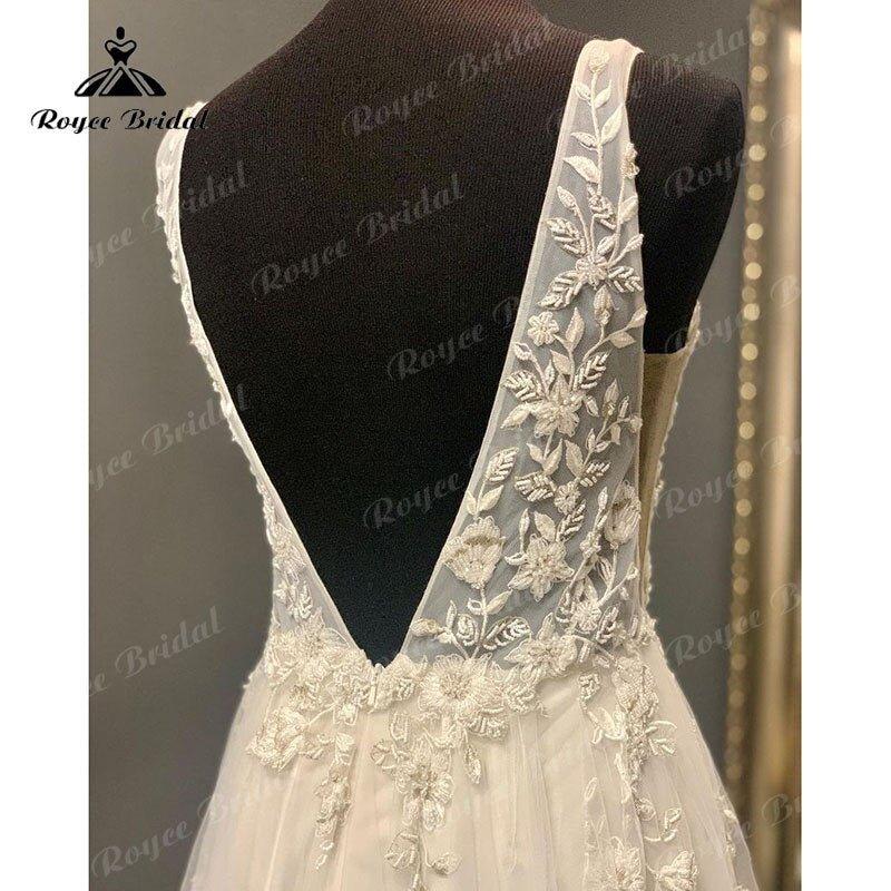 NumberSea Boho Beach Sleeveless Deep V Neck Wedding Dress Lace Appliques Backless Floor Length Tulle 2025 Vestidos Robe Civil Bridal Gown