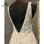 NumberSea Boho Beach Sleeveless Deep V Neck Wedding Dress Lace Appliques Backless Floor Length Tulle 2025 Vestidos Robe Civil Bridal Gown