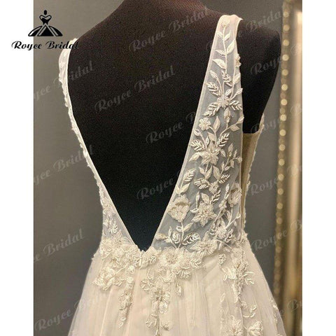 NumberSea Boho Strand Ärmelloses Tiefes V-Ausschnitt Brautkleid Spitze Applikationen Rückenfrei Bodenlangen Tüll 2025 Vestidos Robe Zivil Brautkleid 