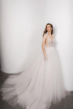 NumberSea boho Bridal Gown 2021 new Sexy V-neck backless Bride Wedding Dress Luxury Crystal and Pearls Vestido de novia Robe de mariee