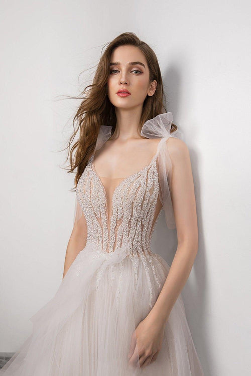 NumberSea Robe de mariée bohème 2021 nouvelle sexy col V dos nu robe de mariée luxe cristaux et perles Vestido de novia Robe de mariee