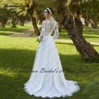 NumberSea Boho Bridal Robe Puffy Long Sleeve Wedding Dresses 2022 Lace Bodice Vestido de Princesa A Line Off White Tulle Wedding Gowns