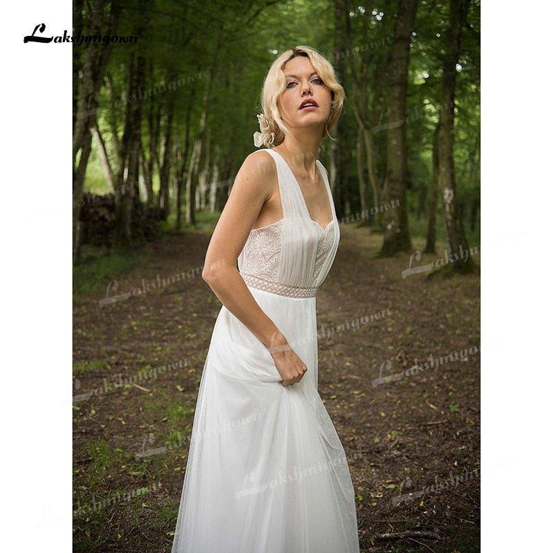 NumberSea Boho Chiffon A-Line Wedding Dresses Sweetheart Neck Corset Sexy Open Back Sleeveless Pleats Sweep/Brush Train Beach Bride Gowns