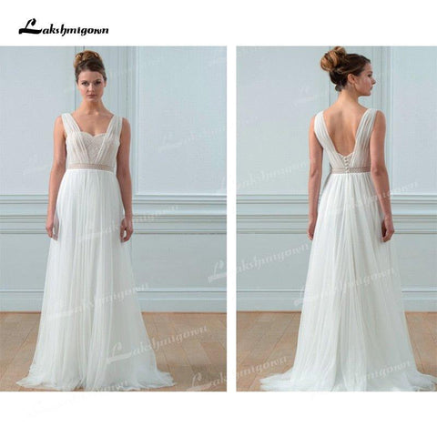 NumberSea Boho Chiffon A-Linie Brautkleider Herzausschnitt Korsett Sexy Offener Rücken Ärmellos Falten Sweep/Pinselschleppe Strand Brautkleider