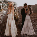 NumberSea Boho Hippie Wedding Dress  Sleeveless V Neck Chic Styl Whimsical Ruched Skirt Tulle Bridal Gowns Robe de mariee