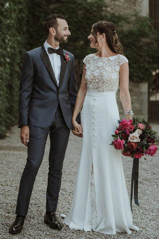 Vestidos de noiva com mangas curtas e decote em V com decote em V e renda Boho NumberSea, MW646