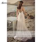 NumberSea Boho Lace Wedding Dress Deep V Neck Backless Robe Sexy Bridal Gown