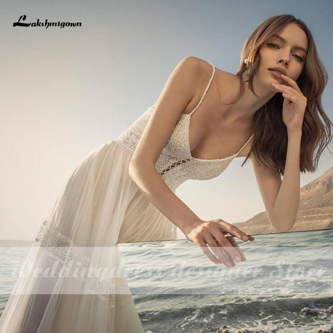 NumberSea Boho-Spitzen-Brautkleid mit tiefem V-Ausschnitt, rückenfrei, sexy Brautkleid