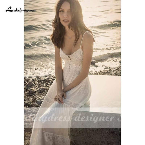 NumberSea Robe de mariée bohème en dentelle col V profond dos nu robe sexy de mariée