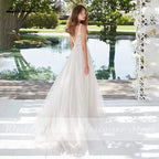 NumberSea Boho Lace Wedding Dress Sleeveless Beach Bride Dress A-Line