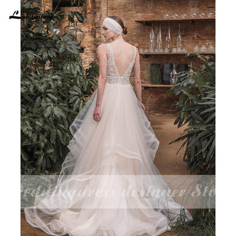 NumberSea Boho Spitze Hochzeit Kleider 2021 Lakshmigown Vestido de Noche Neue V Neck Luxus Perlen Sexy Spitze Brautkleid Robe Mariee
