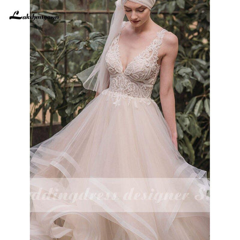 NumberSea Boho Spitze Hochzeit Kleider 2021 Lakshmigown Vestido de Noche Neue V Neck Luxus Perlen Sexy Spitze Brautkleid Robe Mariee