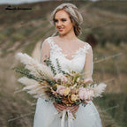 NumberSea Boho Organza And Tulle A-Line Wedding Dresses Two Piece O-Neck Long Sleeve Court Train Bride Gowns Appliques Lace Pleats Elegant