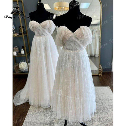 NumberSea Boho Polka Dots Tüll Flügelärmeln Schatz Boho Hochzeitskleid für Frauen 2022 Braut Falten Empfangspartykleid Noiva Vestido