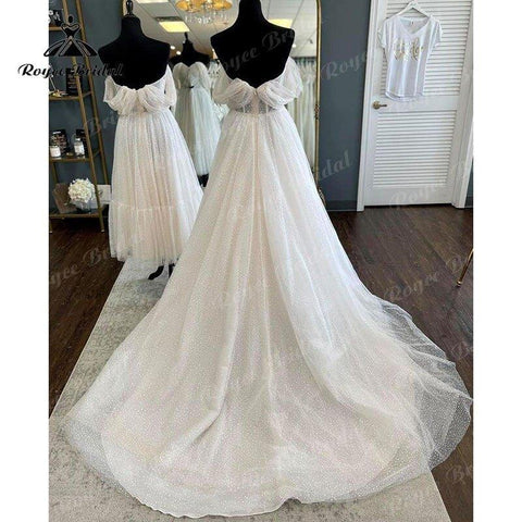 NumberSea Boho Polka Dots Tüll Flügelärmeln Schatz Boho Hochzeitskleid für Frauen 2022 Braut Falten Empfangspartykleid Noiva Vestido