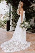 NumberSea Boho Rose Spitze Sweetheart Spaghettiträger Strand Brautkleider, MW511