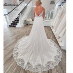 NumberSea Boho Spaghetti Straps Bridal Wedding Dresses A Line 2025 Robe Longue Simple Beach Chiffon Wedding Gowns Deep V Neck