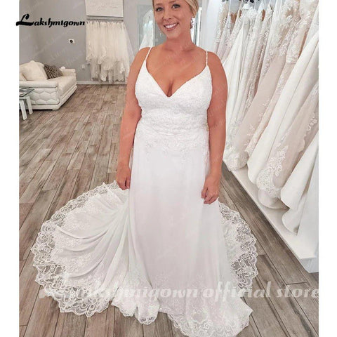 NumberSea Boho Spaghettiträger Brautkleider A-Linie 2025 Robe Longue Einfache Strand Chiffon Brautkleider Tiefem V-Ausschnitt 