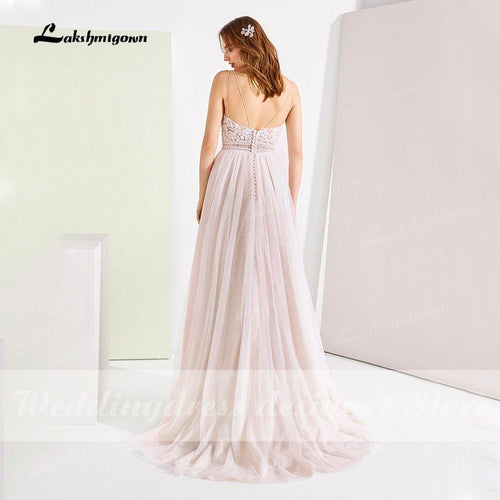 NumberSea Robes de mariée bohème à bretelles spaghetti 2021 vestido de noiva robes de plage grande taille élégantes en tulle ligne A