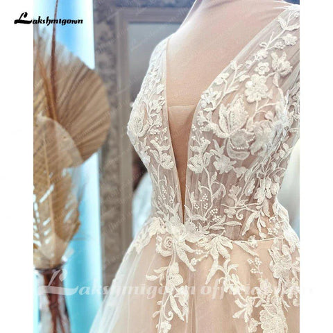 NumberSea Boho V-Ausschnitt Spitze Strand Braut Frauen Hochzeitskleid rückenfrei 2025 Gelinlik Brautkleider nach Maß 