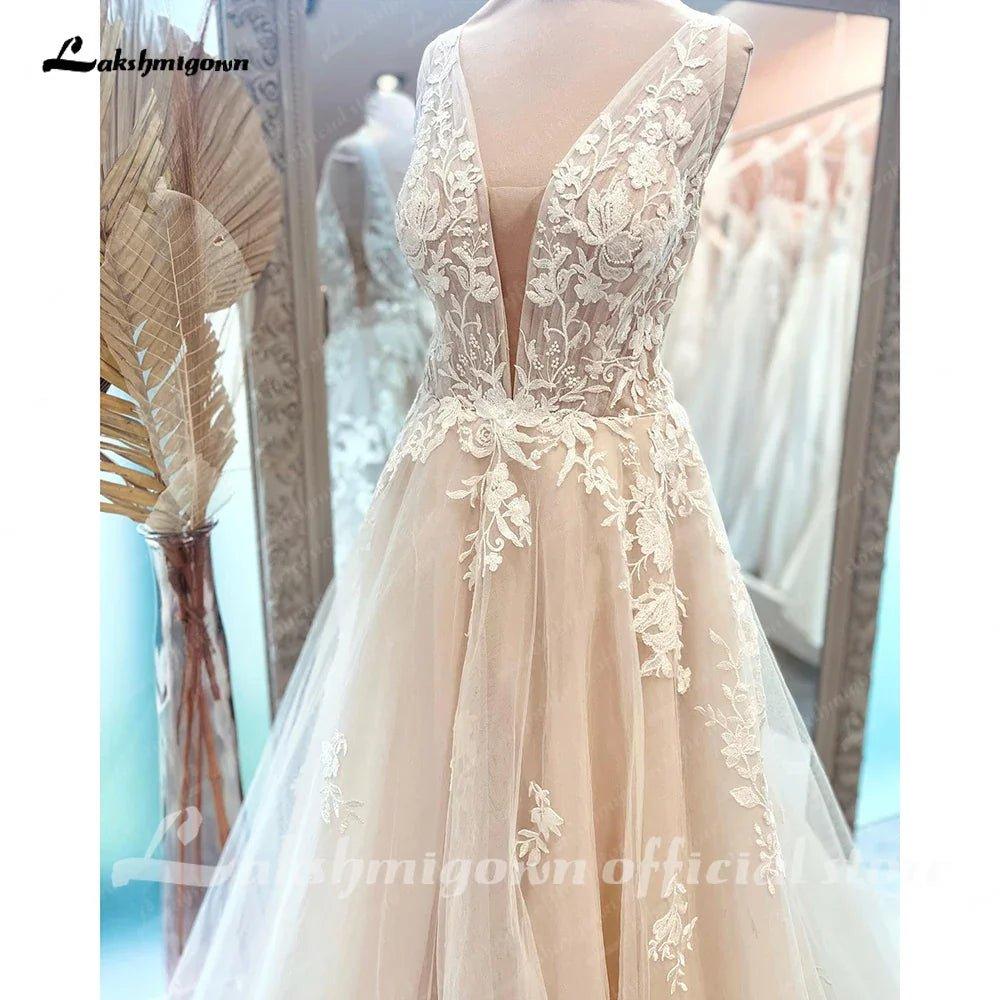 NumberSea Boho V Neck Lace Beach Bridal Women Wedding Dress Backless 2025 gelinlik Wedding Gowns  custom made