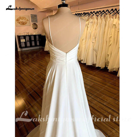 NumberSea Boho V-Ausschnitt Hochzeitskleid für Frauen 2025 Falten Standesamt Braut Strand Brautkleider Spaghettiträger 