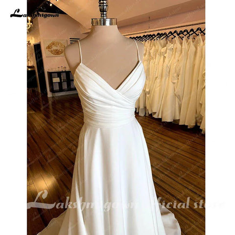 NumberSea Boho V-Ausschnitt Hochzeitskleid für Frauen 2025 Falten Standesamt Braut Strand Brautkleider Spaghettiträger 