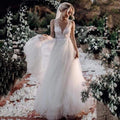 NumberSea Boho-Hochzeitskleid, V-Ausschnitt, A-Linie, Boho-Brautkleid, 3D-Blume