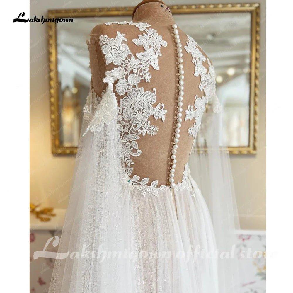 NumberSea Boho Wedding Dress with Cape Beach Summer 2025 Lace A Line Bridal Gowns V Neck Backless Vestido Verano