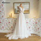 NumberSea Boho Wedding Dress with Cape Beach Summer 2025 Lace A Line Bridal Gowns V Neck Backless Vestido Verano