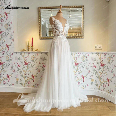 Vestido de noiva estilo boho NumberSea com capa e praia, verão 2025, renda, corte A, decote em V, costas nuas, vestido de verão 